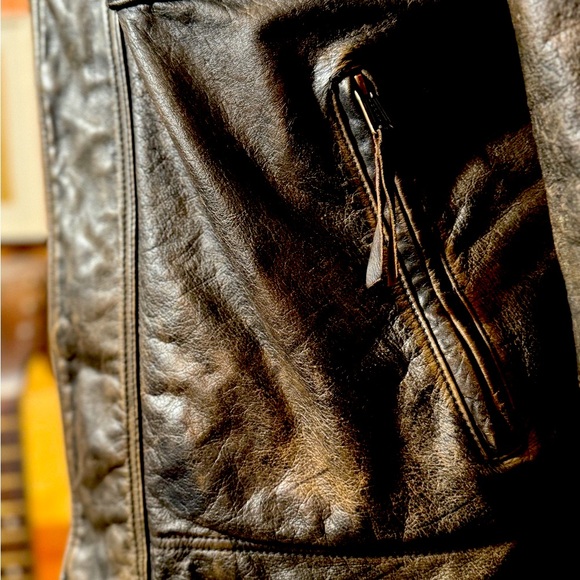 Lucky Brand Black Label Mens Distressed Leather Jacket Medium - Picture 6 of 7